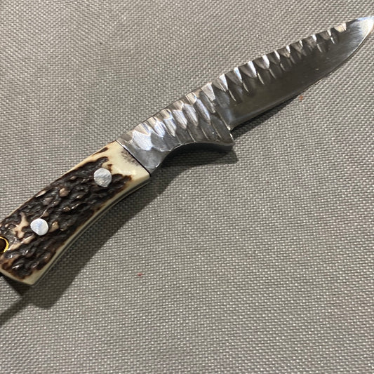 FD-027 Custom Axis Antler Handle w/ Damascus fixed blade