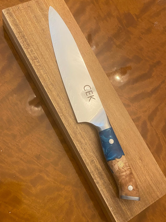 KC-002A Kitchen knife w/ Burlwood Maple and resin handle