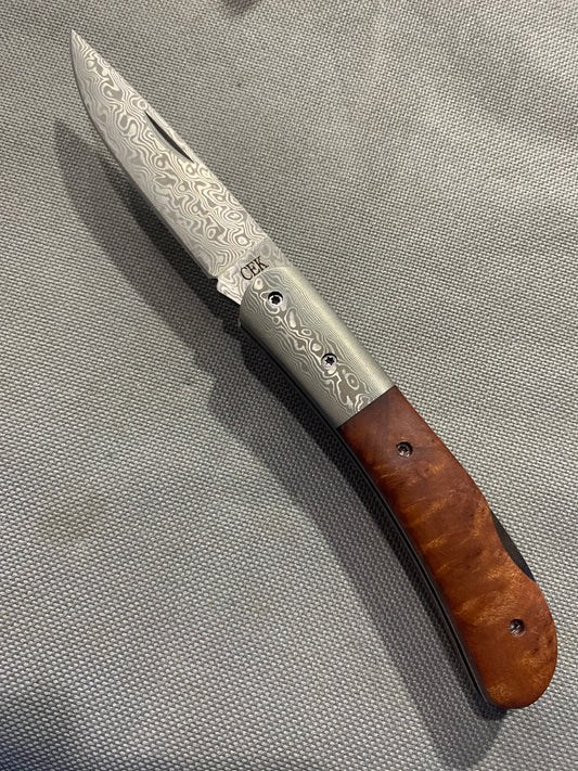 FD-1103 Small Burled Wood Maple knife / Ball Bearing Steel Blade