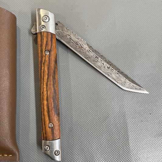 FD-0414 Zebra Wood Pocket knife w/ Clip