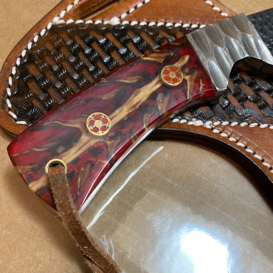 FX-082DP PINE CONE HANDLE HAMMERED D2 STEEL BLADE KNIFE