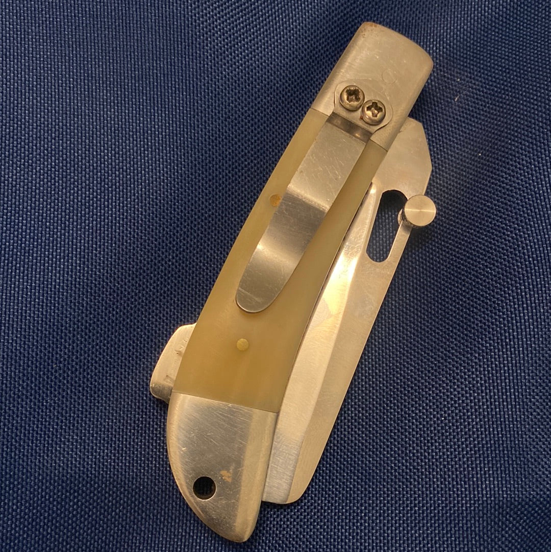 FD-031 Custom Bone Knife Handle w/Semi Serrated Damascus Blade/clip
