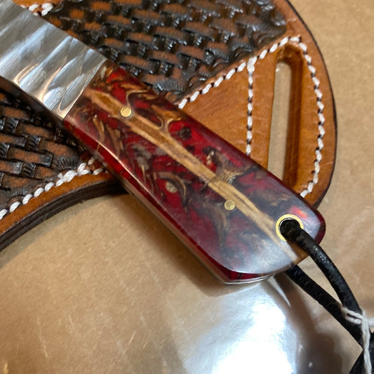 FX-082 PINE CONE HANDLE HAMMERED D2 STEEL BLADE KNIFE