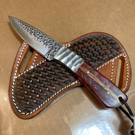 FX-082 PINE CONE HANDLE HAMMERED D2 STEEL BLADE KNIFE