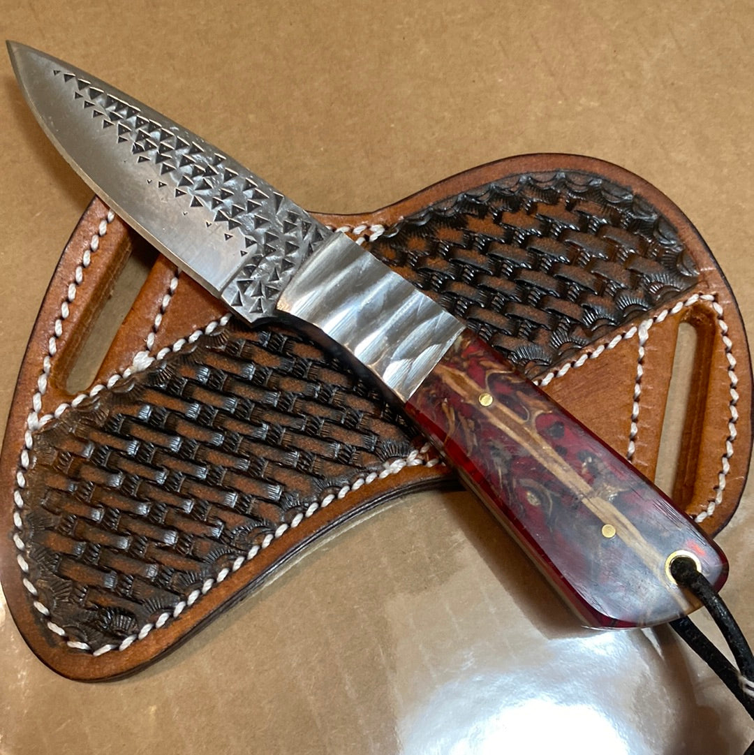 FX-082 PINE CONE HANDLE HAMMERED D2 STEEL BLADE KNIFE