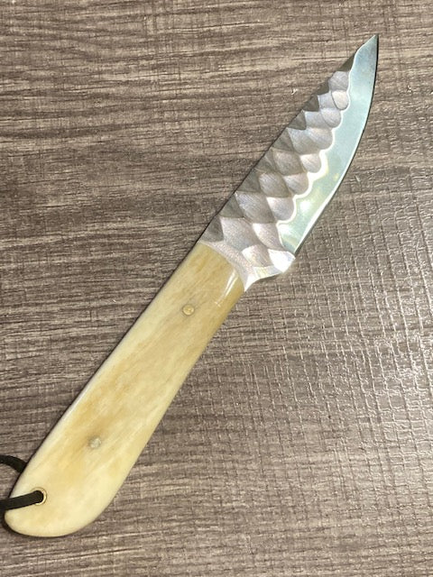 FX-008!BONE HANDLE D2 HAMMERED STEEL FIXED BLADE KNIFE