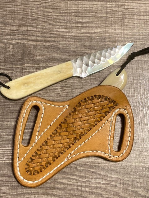 FX-008!BONE HANDLE D2 HAMMERED STEEL FIXED BLADE KNIFE