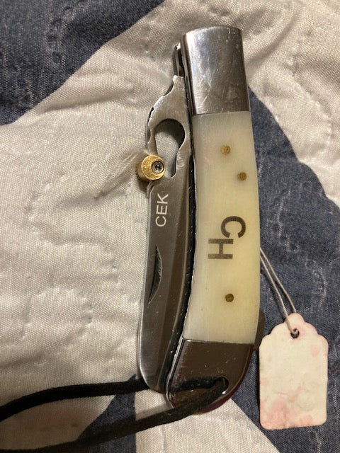 FD-006 Bone Handle Folding Knife W/ D2 steel serrated blade/Rope Cutter