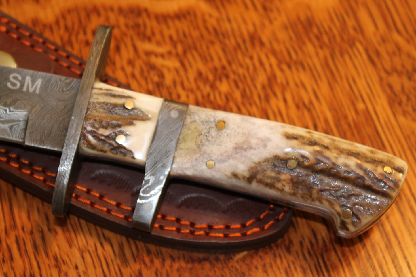 FX-074 STAG HORN DOUBLE HILT HANDLE DAMASCUS HUNTING KNIFE