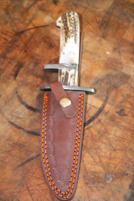 FX-074 STAG HORN DOUBLE HILT HANDLE DAMASCUS HUNTING KNIFE