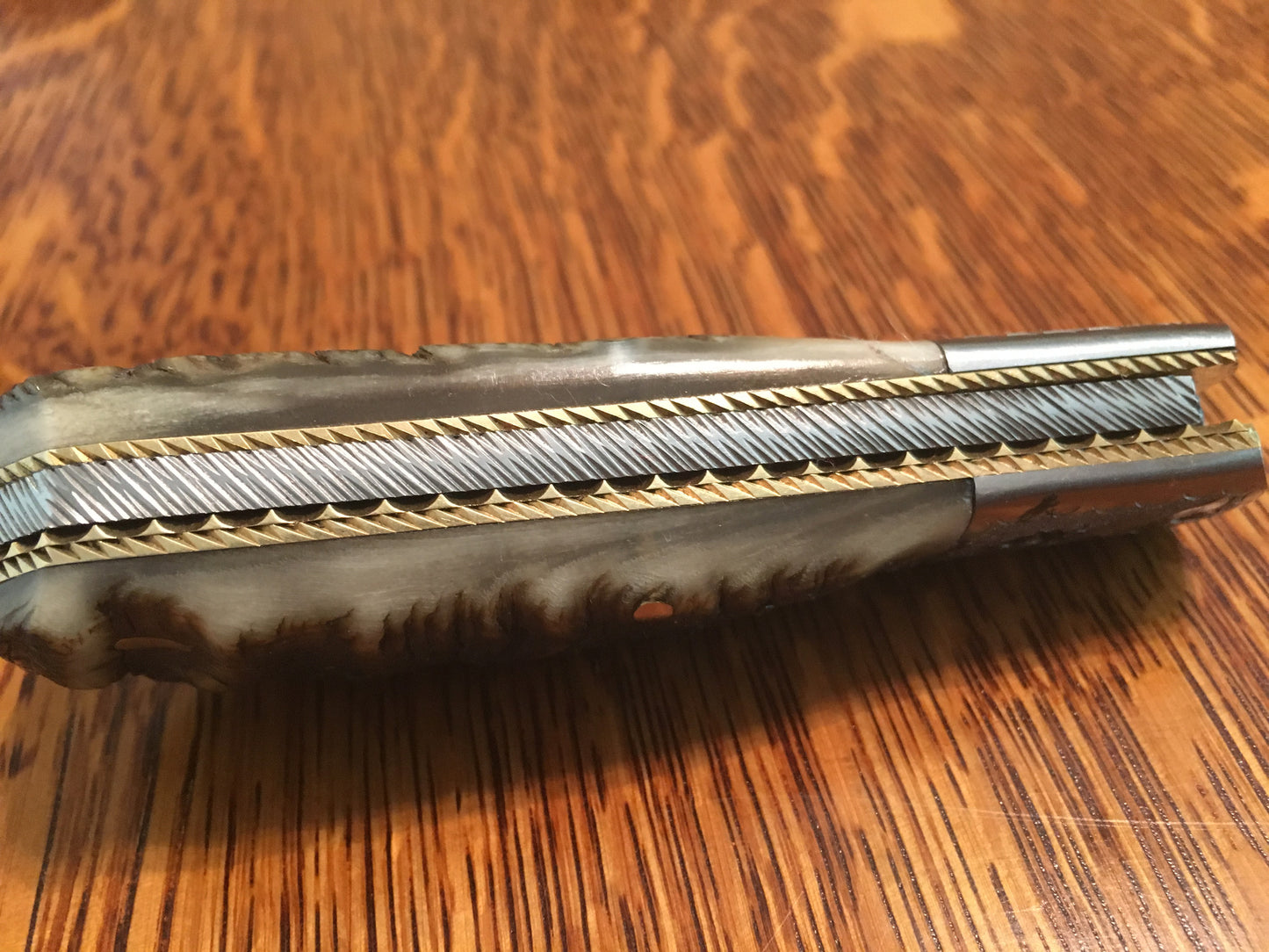 FD-033 Custom Ram Horn Folding Razor Blade Knife / Engraved