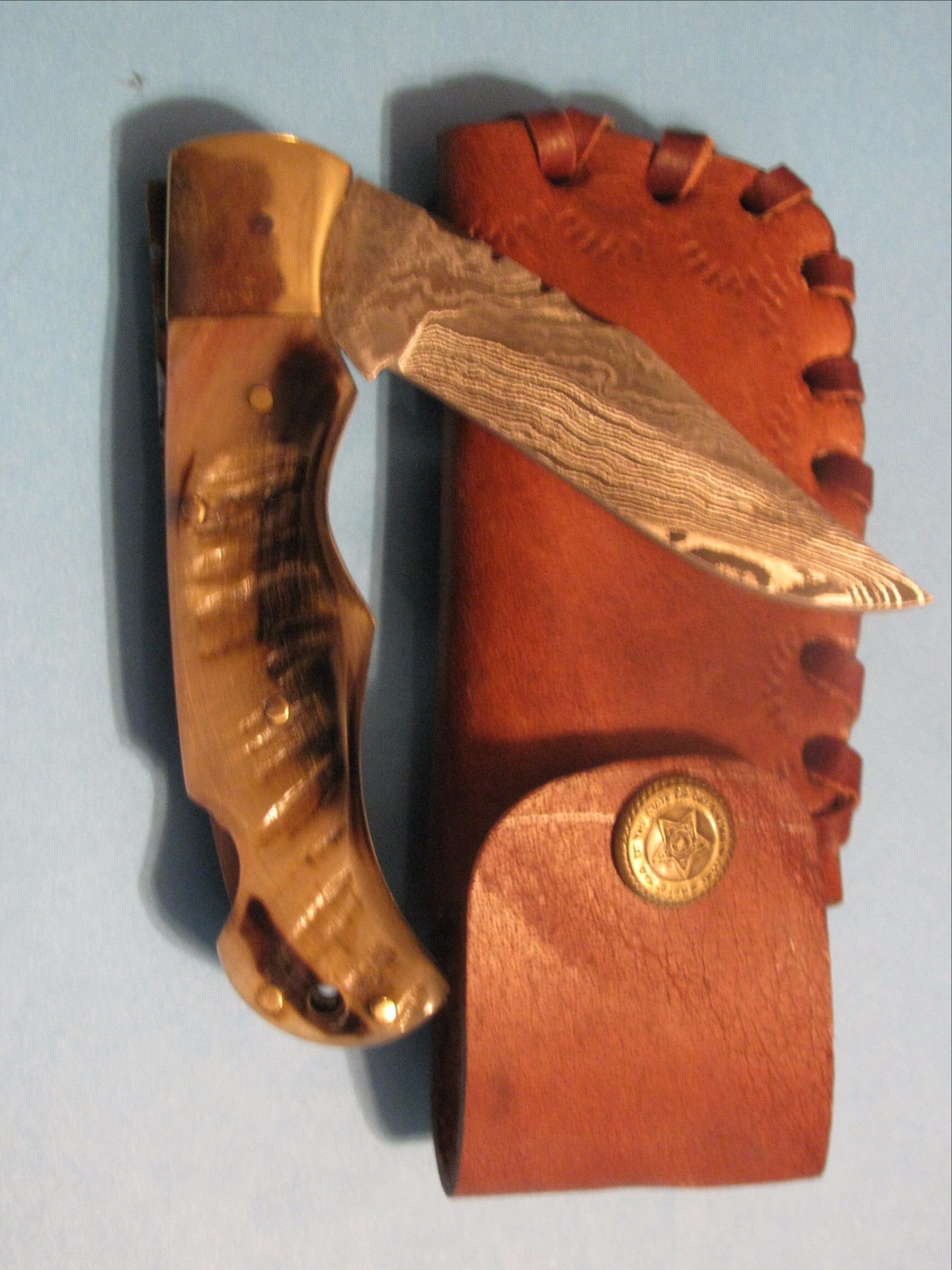 FD-055 RAM HORN FOLDING KNIFE WITH BRASS BOLSTER