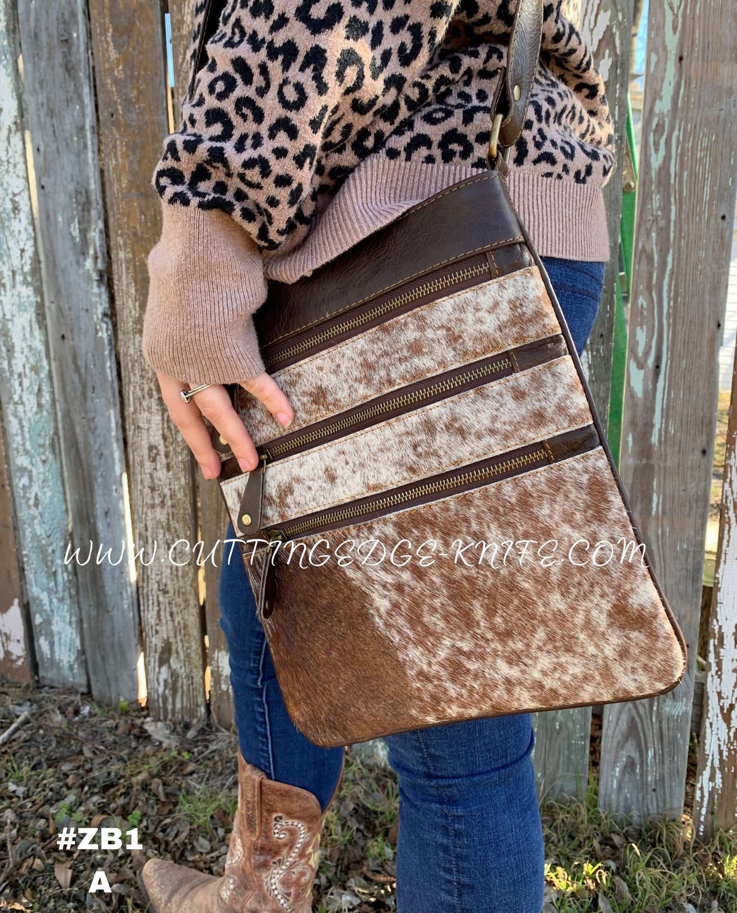 ZB1-A Leather and Cowhide Crossbody Purse