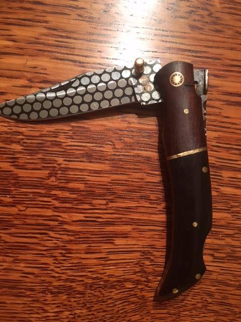 FD-017 Burlwood / Bull Horn Handle Folding Knife w/Stainless steel blade