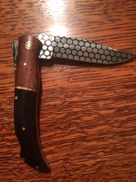 FD-017 Burlwood / Bull Horn Handle Folding Knife w/Stainless steel blade