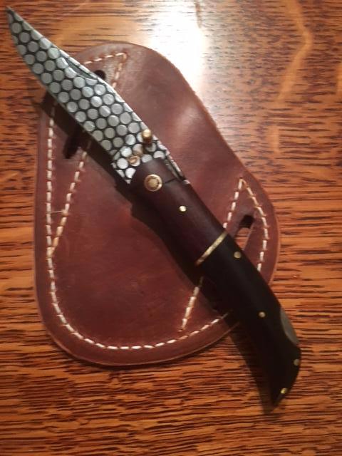 FD-017 Burlwood / Bull Horn Handle Folding Knife w/Stainless steel blade