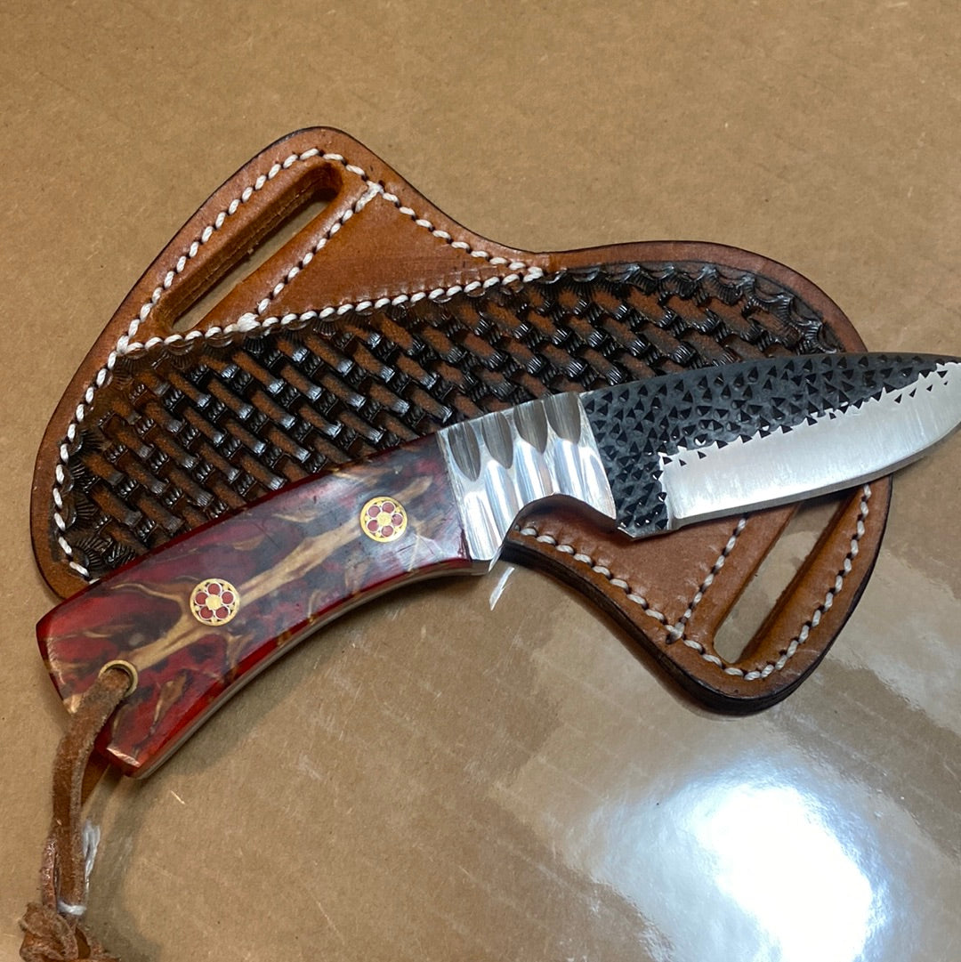 FX-082DP PINE CONE HANDLE HAMMERED D2  STEEL BLADE KNIFE