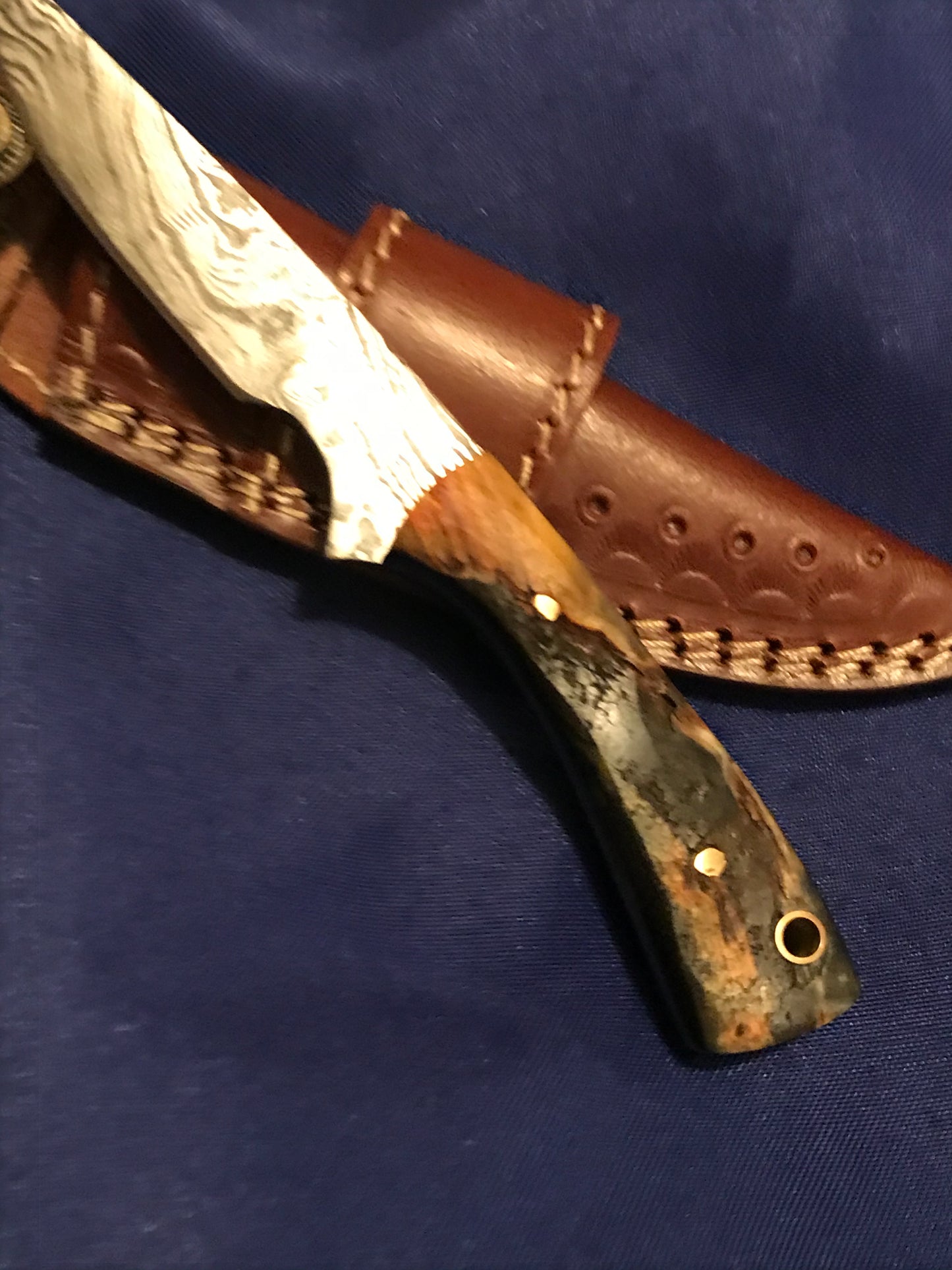 FX-092 RAM HORN HANDLE DAMASCUS SKINNING KNIFE