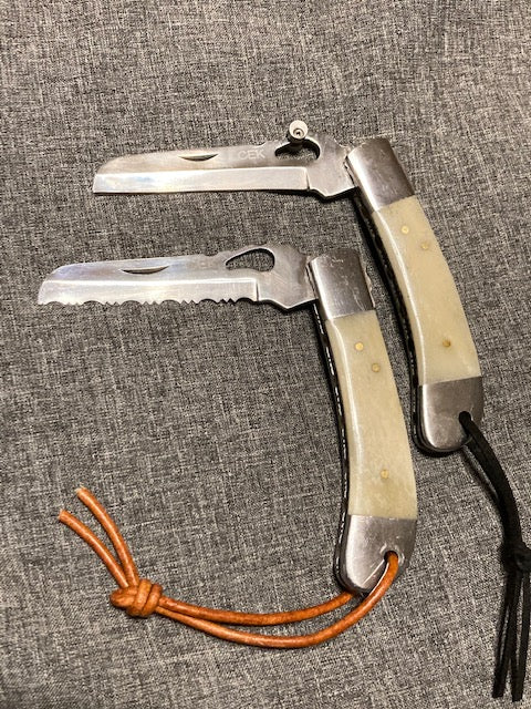 FD-006 Bone Handle Folding Knife W/ D2 steel serrated blade/Rope Cutter